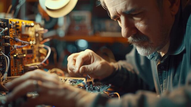 Video Man assembling electronic components on a circuit board