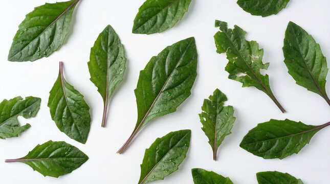Fresh gynura divaricata leaves or daun dewa isolated on white background