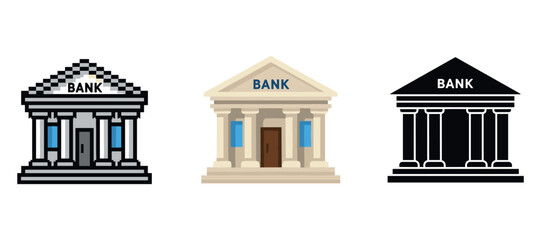 Naklejka premium Three distinct bank building icons with classical architecture styles