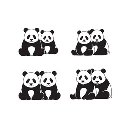 Obraz premium Panda Sitting Silhouette Vector Sitting Panda Silhouette Black and White Panda Sitting Vector Illustration