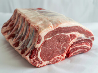 Raw rack of lamb on white background