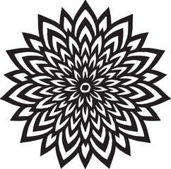 Radial black and white flower pattern with abstract geometric, intricate sharp circular motif vector. © Mst.Atina