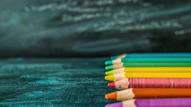 Video A group of colorful pencils arranged on a flat surface