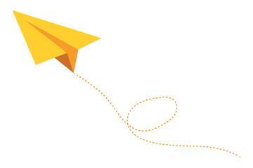 Paper plane icon, vector. Colourful paper plane icon with dotted line. Travel symbol, vector illustration. 