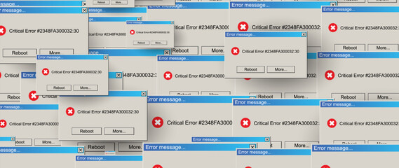 Critical Error Warning Message Windows. Vintage User Interface Operating System Fail. Vector Illustration. 