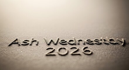 Ash Wednesday 2026 text made of sand on surface