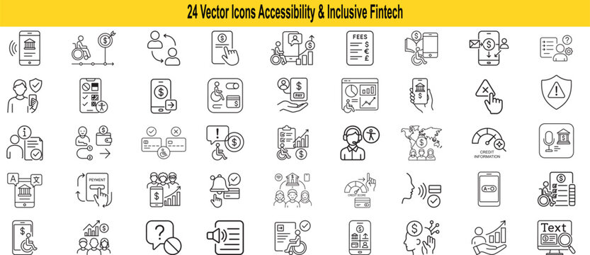 Fintech accessibility and inclusive financial technology icons