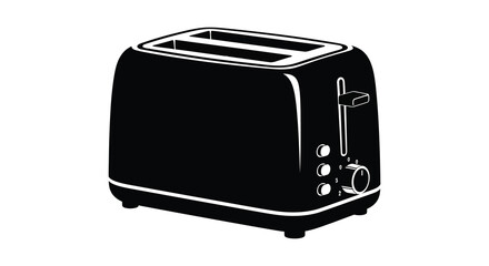 A stark black silhouette of a classic kitchen toaster stands prominently against a bright white background silhouette high quality professional detailed © rabbivay