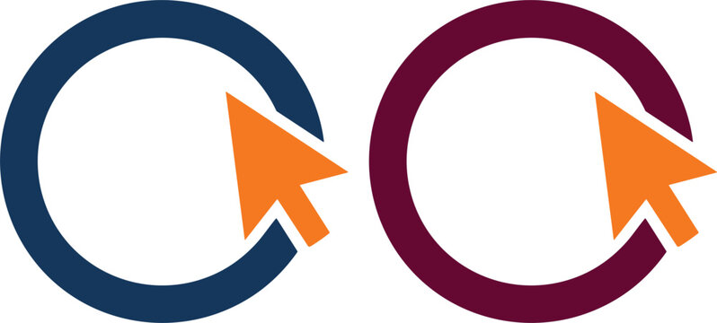Circular arrow cursor icon representing click refresh navigation and interaction flat vector illustration modern user interface design