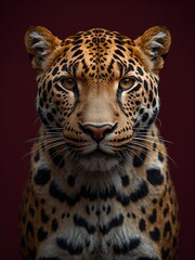 Naklejka premium Leopard Front View Portrait with Detailed Fur