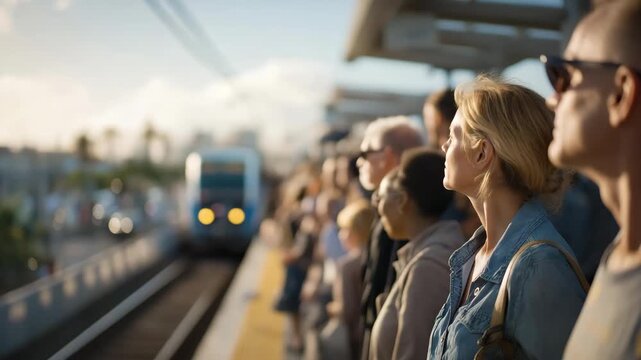 Crowded train platform showing dense flow of people, morning rush hour, urban mobility, public transportation system, impatience and routine, modern city rhythm and everyday travel experience