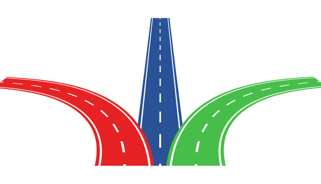 A colorful illustration of three roads diverging in different directions