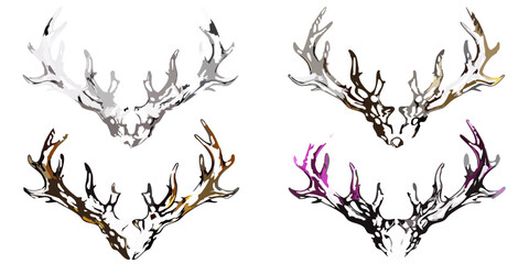 Stylized deer antlers in varying colors against a black background