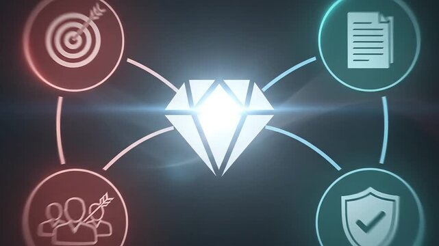 Diamond Core Values Concept Network Business Goals Security Teamwork Document Glowing Abstract Background