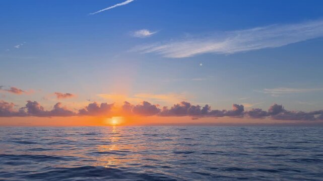 Mediterranean Sea sunrise over calm water and horizon