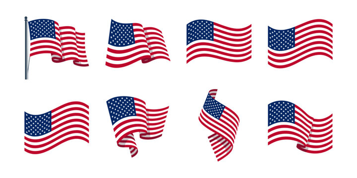 United States flag waving symbols and design elements