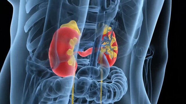 Human Kidney Anatomy Medical 3D Rendered Internal Organs Ureter Vein Artery Adrenal Gland Medical Science Healthcare Technology