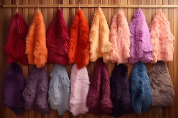 Colorful faux fur coats display
