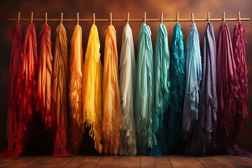 Colorful tassels hanging in a row