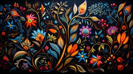 Vibrant floral design on dark background
