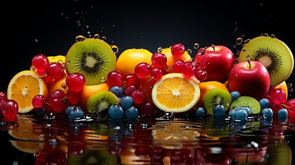 Vibrant fruit display with water droplets