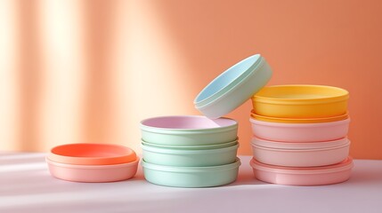 Colorful stacked bowls on a table