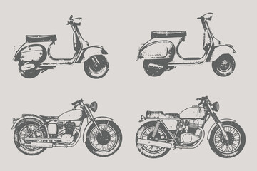 Fototapeta premium grunge stippling texture Bike and scooter bike set vector illustration. y2k collage design Bike design for creative design. Eps 10