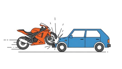 Naklejka premium Motorcycle crashes into blue car in dramatic collision scene