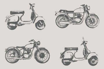 Bike and scooter bike vector in Halftone stipple effect style collection. grunge punk y2k collage design, Brutalist noisy retro photocopy background illustration. Eps 10 © SAGOR