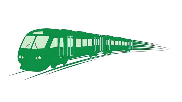 Green train speeding along tracks with motion blur effect