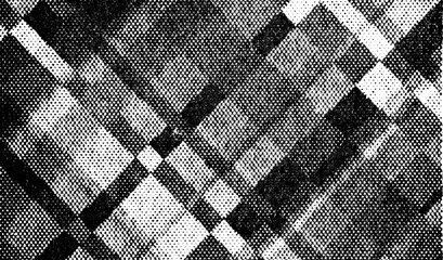PNG with alpha transparency: black halftone dots forming a bold diagonal plaid, tartan pattern. Abstract textile-like overlay for masking, compositing, backgrounds, and print textures.