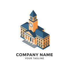 Naklejka premium Isometric Illustration of Clock Tower Building.