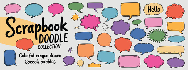 funky y2k speech bubble scrapbook collection featuring torn paper bubble shapes, dialogue, message, text, comic collage, hand drawn vector sketch balloons.