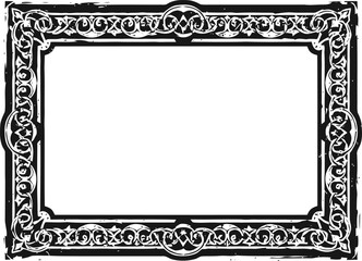 Obraz premium Vintage decorative black frame with intricate floral and scrollwork design on white background