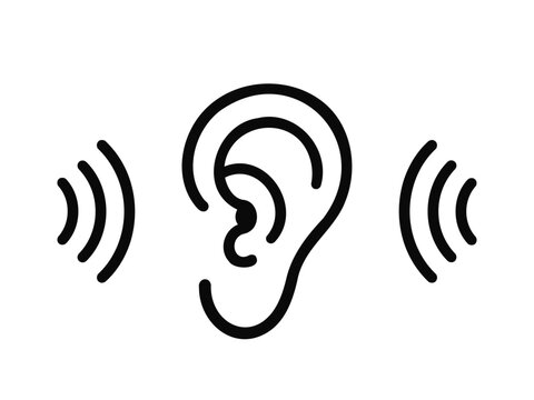 ear hearing sound wave icon vector outline symbol audio listening png