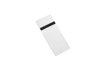 Blank white plastic card with black magnetic stripe on clean background, minimal access card mockup symbolizing security, identification, payments, and modern technology
