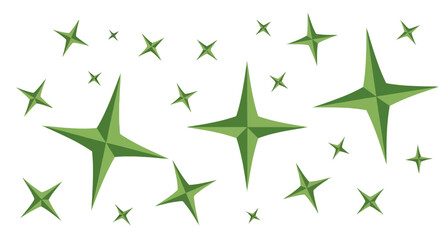 Obraz premium Vibrant Green Sparkle Stars Illustration on White Background.