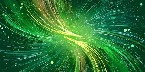 A vibrant fractal burst arrangement creates a futuristic digital wallpaper featuring a bright blue and green motion blur pattern that radiates energy like a cosmic star explosion backdrop