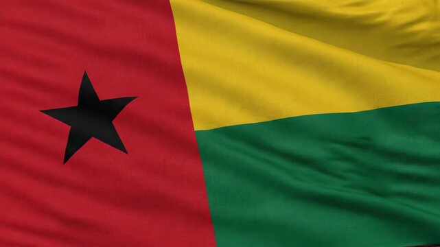 Waving Flag of Guinea bissau with Red, Yellow, Green Stripes, Black Star