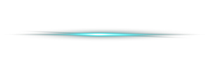 Obraz premium Transparent blue cyan neon glowing png with horizontal light line rays. Perfect for digital highlights. Straight blue beam with flare effect on black background. Horizontal neon light. Laser beams.