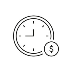 Clock With Dollar Sign Line Icon. Time Management, Financial Planning, And Cost Efficiency Outline Symbol. Business Productivity And Budgeting. Editable Stroke. Isolated Vector Illustration