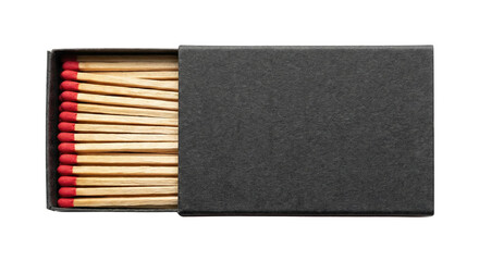Pack Of Matches With Red Tips In A Black Cardboard Box isolated on transparent background