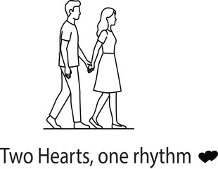 Minimalist Couple Line Art Walking and Holding Hands with Romantic Quote.