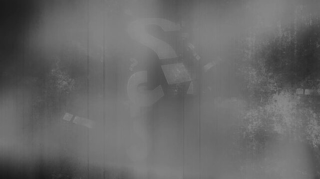 Question mark grunge looping black and white abstract background animation