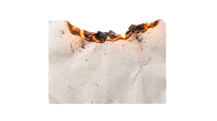 Burning paper sheet with flames and charred edge, isolated on transparent background. Fire hazard, destruction, and dramatic blank template with copy space © Vitalo4ok
