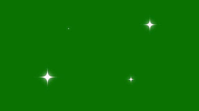 sparkles, cartoon glitter, flat, vector, doodle star, magic sparkles glitter line stars, glitter stars particles, christmas stars isolated on green screen background. 4K
