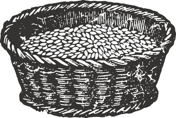 Obraz premium wicker basket filled with grains hand drawn vintage agricultural illustration of harvest produce