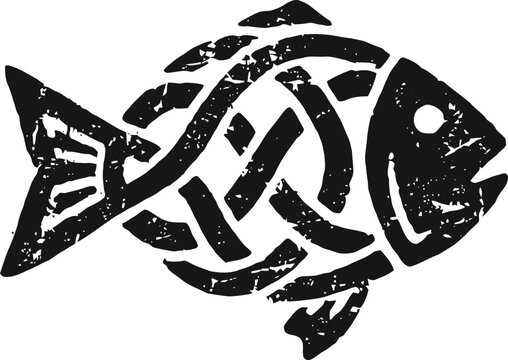 Abstract tribal fish illustration with scandinavian knot design in black and white