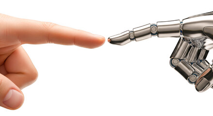 Human Hand and Robot Finger Touching.