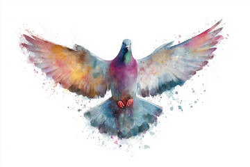 Obraz premium Dove Watercolor Illustration with Christian Symbols on White Background, Religious and Spiritual Art Concept